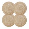 4 Pcs Woven Ramie Placemats Round Linen Placemat Table Mats Glass Coffee Time Teapot Home Decoration 7 inch, Gold