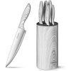 D.Perlla Knife Set, 6 Pieces Stainless Steel Cutlery Knife Set with Detachable Round Knife Block, Chef Knife, Bread Knife, Paring Knife, Cooking Knife