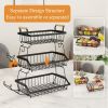 3 Tier Fruit Basket Bowl Farmhouse with Side hooks for Kitchen Countertop